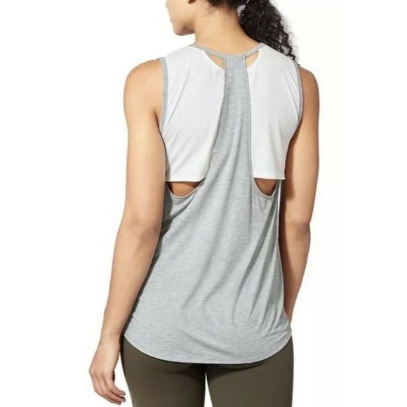 ATHLETA Essence Cross Back Tank S Small Grey‎ White Layered Unstinkable 347800 - Picture 1 of 10